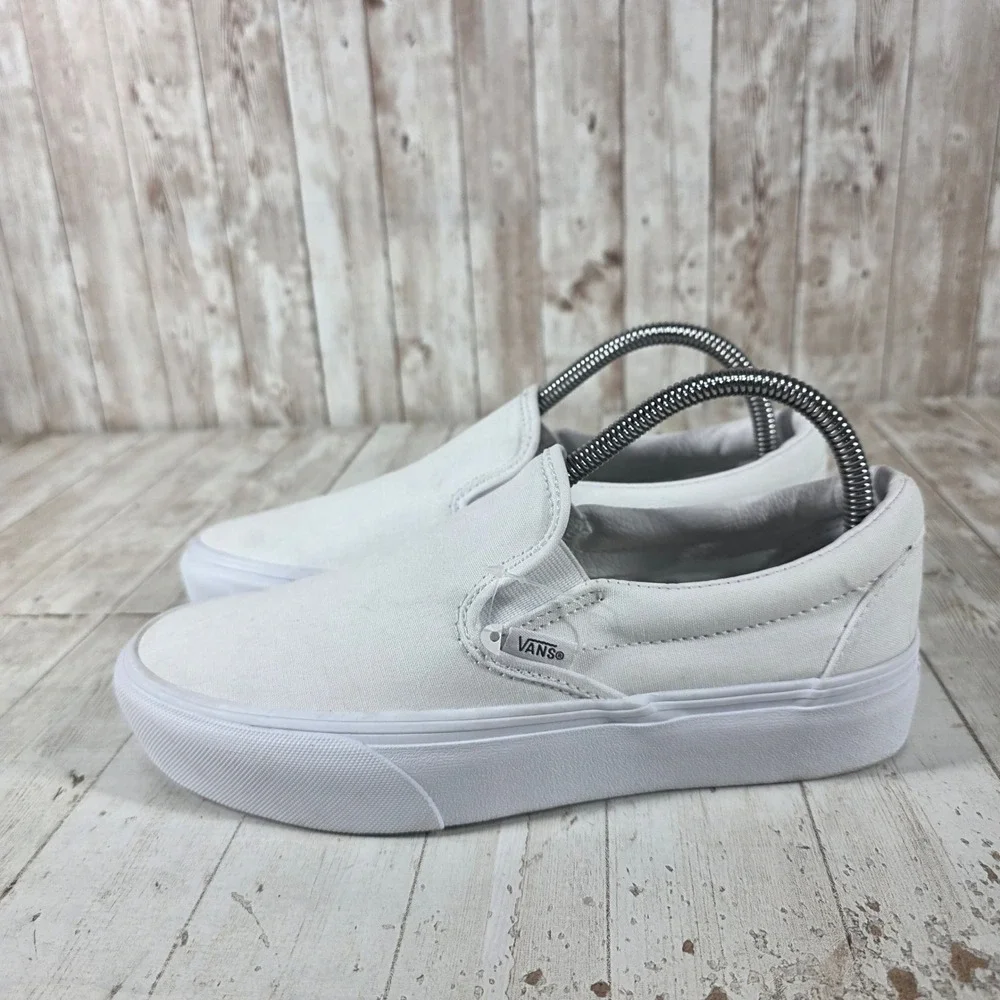 Vans Classic Slip-On Platform Sneakers True White Canvas Shoes Womens 8.5